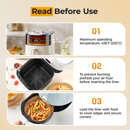 300 Pcs Air Fryer Paper Liners, 8" Square Air Fryer Liners Disposable, Heavy-duty Parchment Paper for 5-8 qt Airfryer Basket, Non-Stick & Grease Proof Baking Liner for Oven Pan
