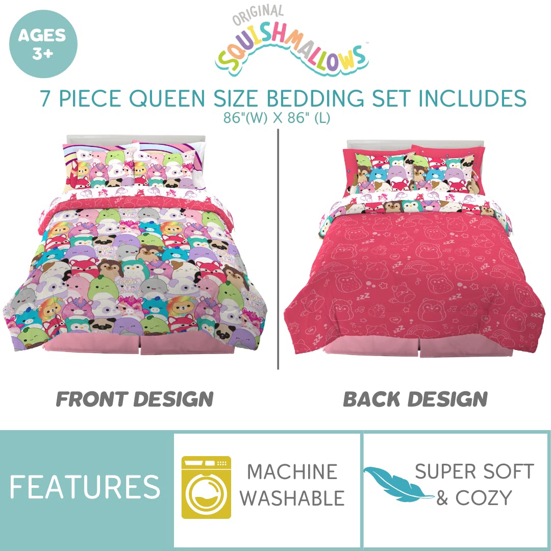 Franco Squishmallows Bedding Super Soft Comforter and Sheet Set with Sham, 7 Piece Queen Size