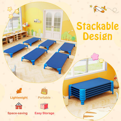 Giantex Stackable Daycare Cots for Sleeping, 53" L x 24" W Portable Nap Cots for Kids and Toddlers w/Easy Lift Corners, Space-Saving Toddler Bed for Preschool Classroom Pet Daycare, Pack of 6, Blue