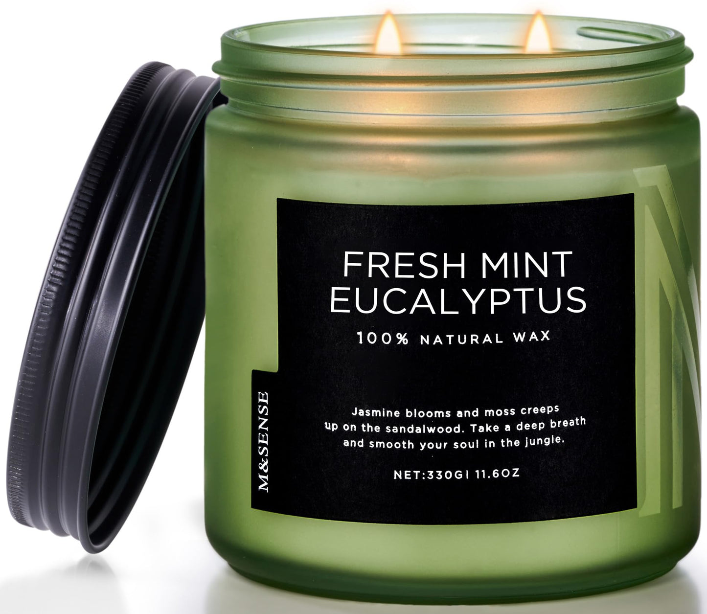 M&SENSE Eucalyptus & Mint Home Scented Candles, 11.6oz Organic Non Toxic Soy Candle, 70-Hour Long Burning, Aromatherapy Gifts for Stress Relief Relaxation Meditation, Natural Smelling for Men Women