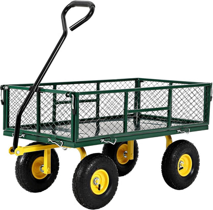 900 Lb Capacity Heavy Duty Steel Garden Cart – 2-in-1 Utility Wagon with Removable Mesh Sides, 10" All-Terrain Tires, Flatbed Conversion, 180° Rotating Handle – Perfect for Lawn, Garden & Backyard