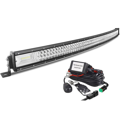 Willpower 52 inch Curved LED Light Bar with Remote Controller Wiring Harness,675W Triple Row Spot Flood Combo Beam,Strobe Flash Work Light Driving Lights,Waterproof Remote Controller On/Off Switch