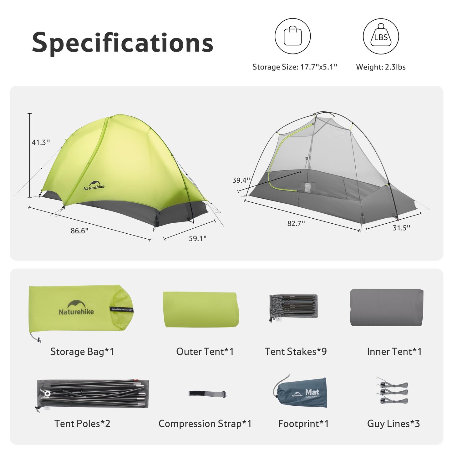 Naturehike Star Trail 2.3lb One Person Tent, Easy Setup, Compact, Spacious, Ultralight 1 Person Backpacking Tent for Camping, Outdoor, Hiking and Mountaineering