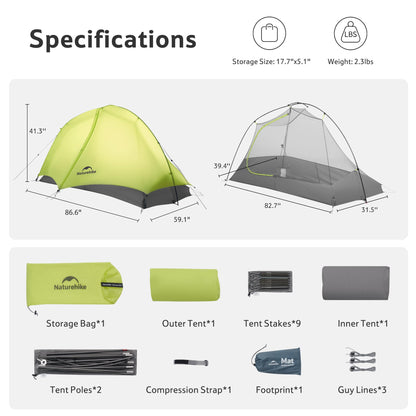 Naturehike Star Trail 2.3lb One Person Tent, Easy Setup, Compact, Spacious, Ultralight 1 Person Backpacking Tent for Camping, Outdoor, Hiking and Mountaineering