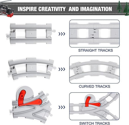 32 Pieces Train Tracks Classic Railway Track with 20 Curved Tracks 10 Straight Tracks and 2 Switches Tracks - Compatible with All Major Brands Toy Track Accessory for Kid Light Grey