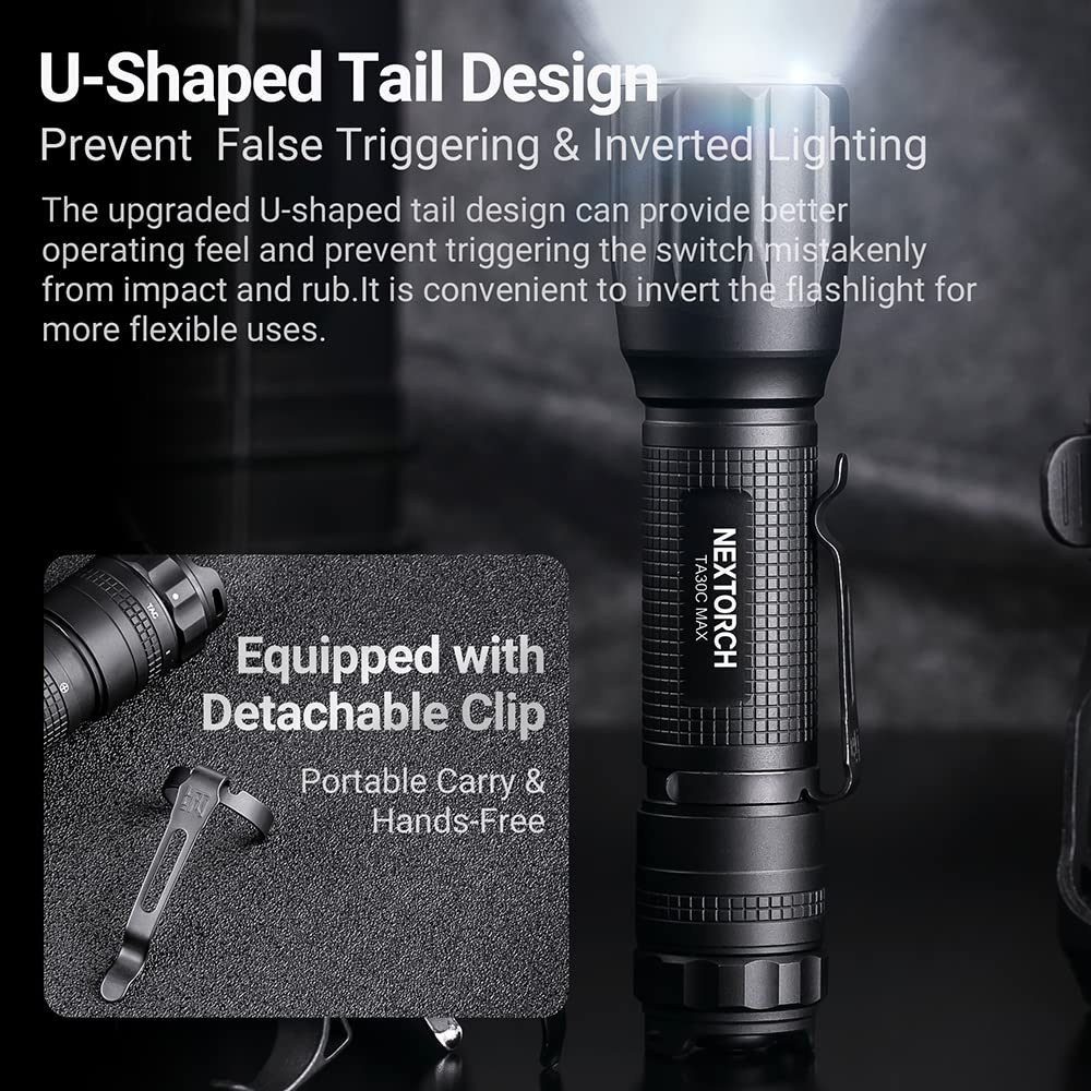 NEXTORCH TA30C Max Tactical Flashlight, 3000 Lumens High Bright USB-C Rechargeable Handheld Light, 5 Modes Strobe Long Throw IPX8 Waterproof Heavy Duty Flashlight for Outdoor Adventure Daily Carry