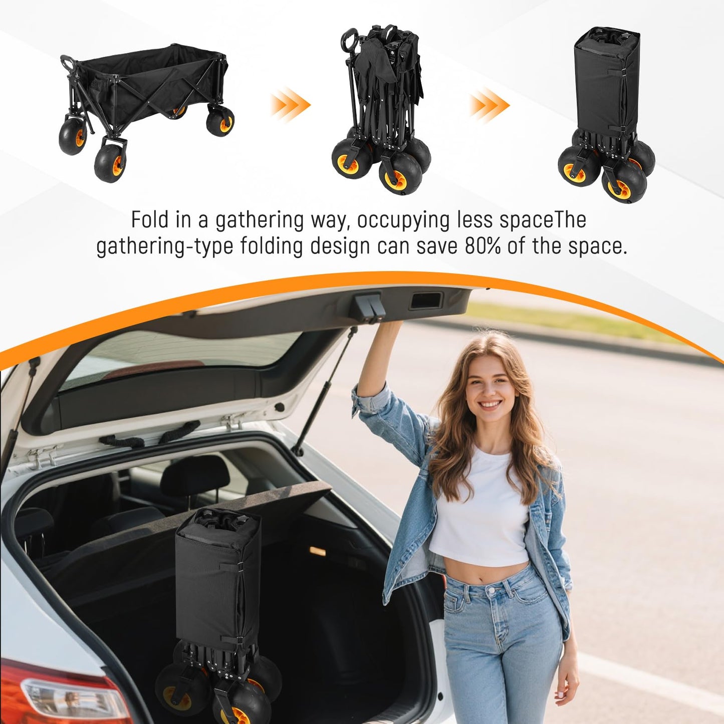 Wheelive Outdoor Wagon with Inflatable All-Terrain Big Wheels,220 LBS Heavy Duty Folding Beach Wagon with Extra Long Extender,Grocery Cart with Cup Holders and Pocket for Groceries, Garden & Camping