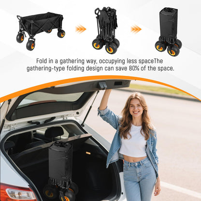 Wheelive Outdoor Wagon with Inflatable All-Terrain Big Wheels,220 LBS Heavy Duty Folding Beach Wagon with Extra Long Extender,Grocery Cart with Cup Holders and Pocket for Groceries, Garden & Camping