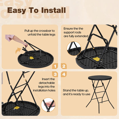 GlowitLian 32" Round Folding Table, Portable Bar Height Folding Table with Detachable Legs, Round Foldable Table with HDPE Top for Standing Parties, Balcony, Event, Indoor Outdoor Use (Black, 2 Pack)