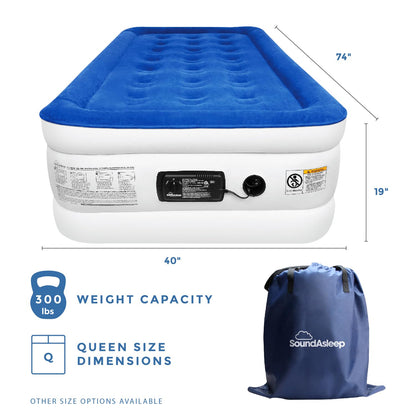 SoundAsleep Products Dream Series Luxury Air Mattress, ComfortCoil Technology, Built-in High Capacity Pump for Home, Camping- Double Height, Adjustable, Inflatable Blow Up, Portable (Twin Size)