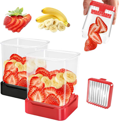 Skiennix Fruit Slicer Cup - Detachable Cutter for Quick & Safe Slicing | 2 Pack (Black & Red)