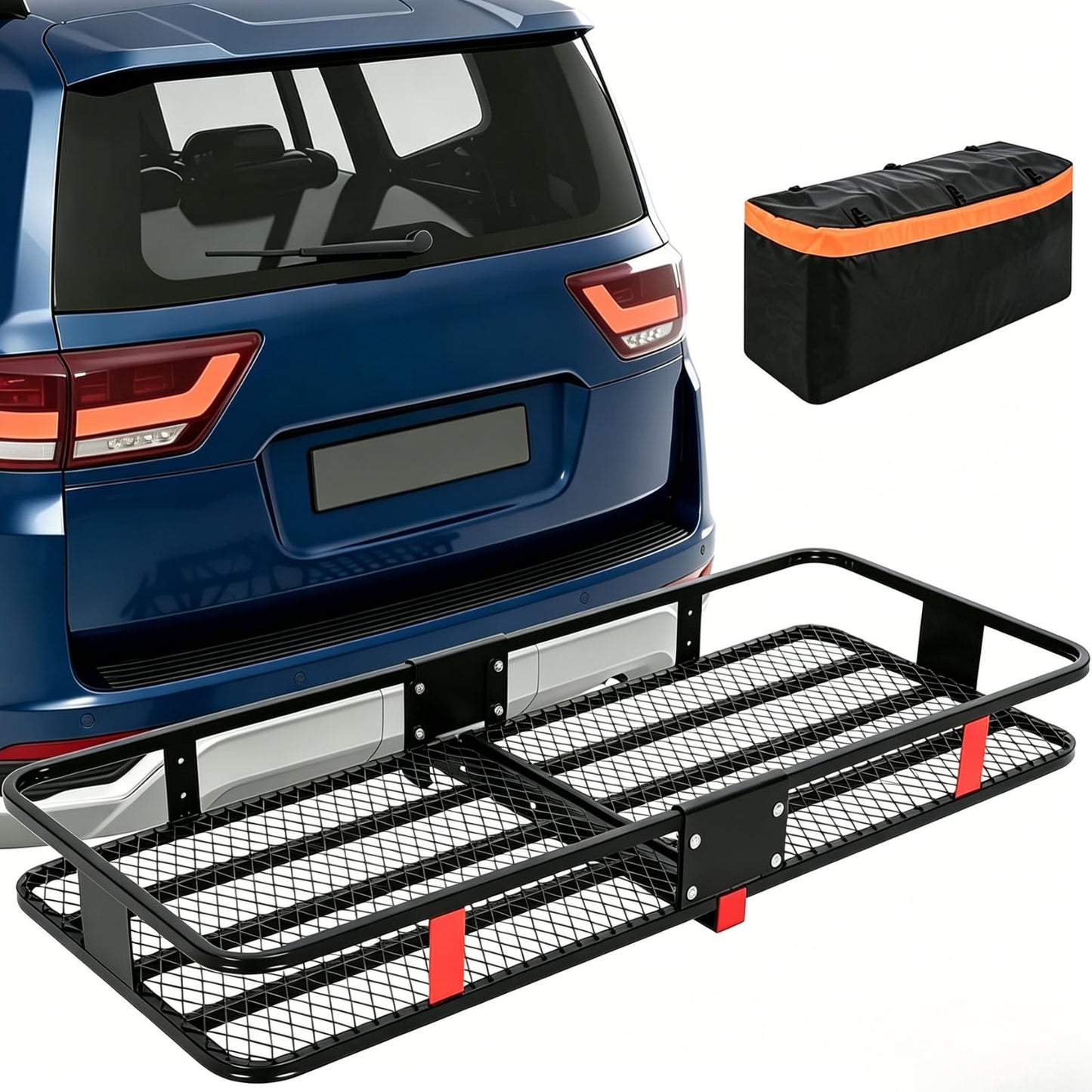 72" x 30" Fold-Up Hitch Cargo Carrier with Hitch Lock and Reflective Safety Panels – 600 Lbs Capacity Hitch Mount Cargo Carrier Fits 2" Receiver for SUVs, Trucks & Off-Road Vehicles