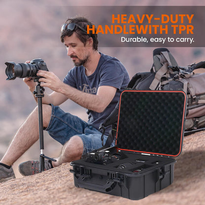 Tactix Hard Case XL Plastic Waterproof Camera Protective Case IP65 Heavy-Duty, Custom Foam Insert, Fit Use of Drones, Camera, Equipments, Tools, 21.41"x17.16"x8.50" Black