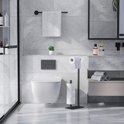 Kitsure Toilet Paper Holder - Free Standing, Rustproof Design for 4 Rolls, Non-Slip Stable Base | Black Medium