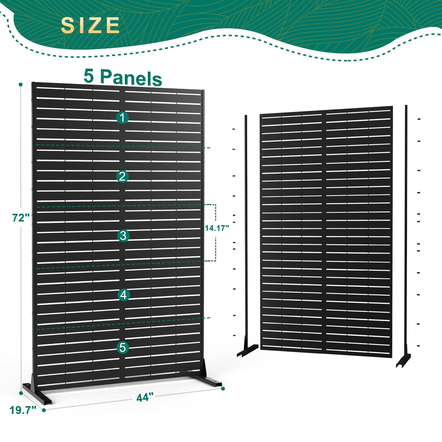 72" H×44" W Metal Outdoor Privacy Screen Freestanding, Outdoor Screens for Patio Lawn Deck, Privacy Panels Decorative Fence(Consists of 5 Panels)