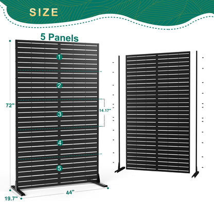 72" H×44" W Metal Outdoor Privacy Screen Freestanding, Outdoor Screens for Patio Lawn Deck, Privacy Panels Decorative Fence(Consists of 5 Panels)