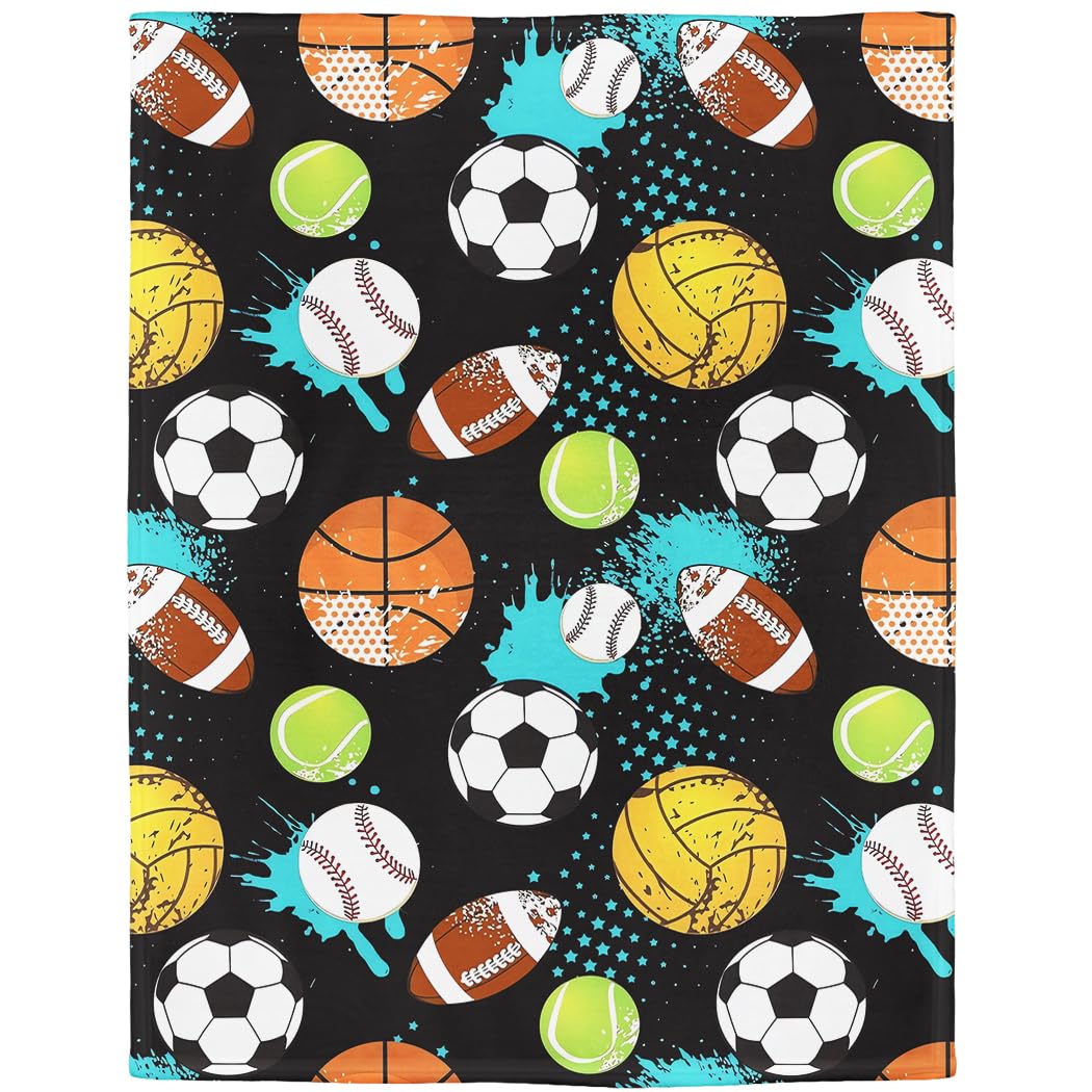 YISUMEI Sports Balls Fleece Blanket Plush and Warm Football Basketball Baseball Throw for Sport Fans Kids Adults Gifts 50"x60"
