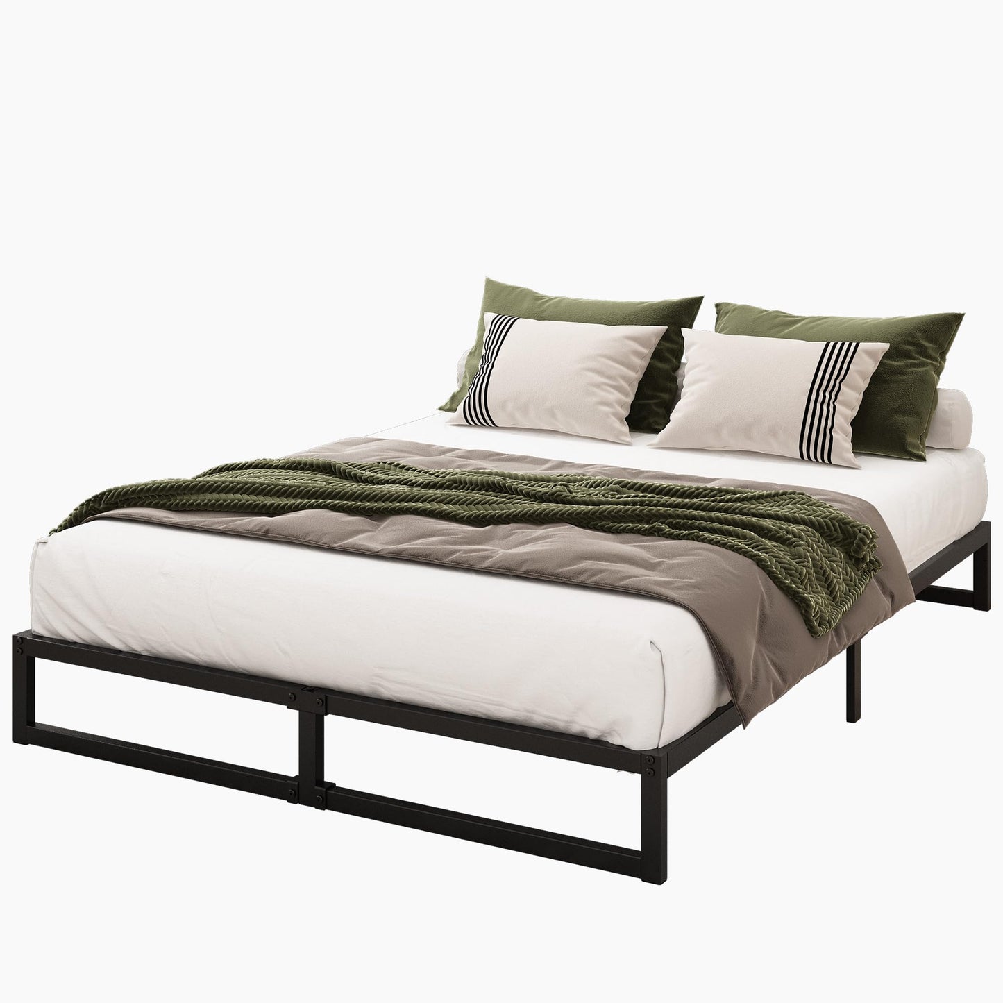 Lutown-Teen 9 Inch Queen Size Bed Frame Heavy Duty Steel Slat Support Metal Platform Queen Bed Frame No Box Spring Needed, Easy Assembly, Black