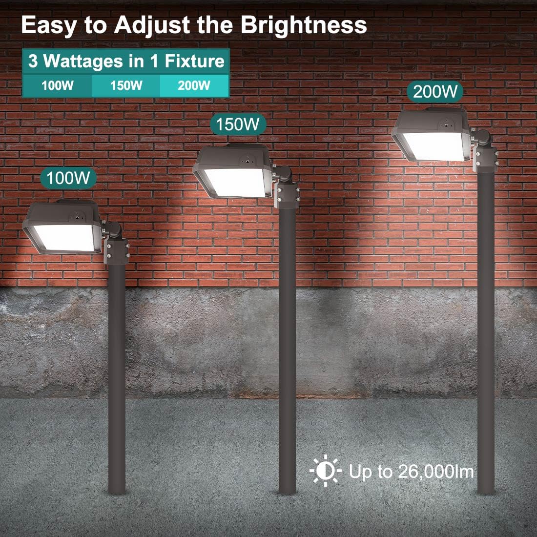 kadision 200W LED Flood Light with Dusk-to-Dawn Photocell, 200W/150W/100W Adjustable 26000lm 5000K 100-277V IP65 Waterproof, Slip Fitter Mount LED Parking Lot Light, ETL Listed
