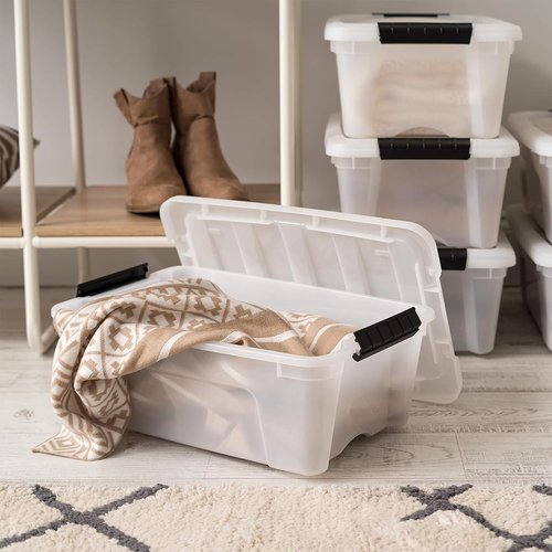 IRIS USA 13 QT Plastic Storage Box - BPA-Free, Durable Nestable Containers with Lids | 6 Pack - Pearl Color