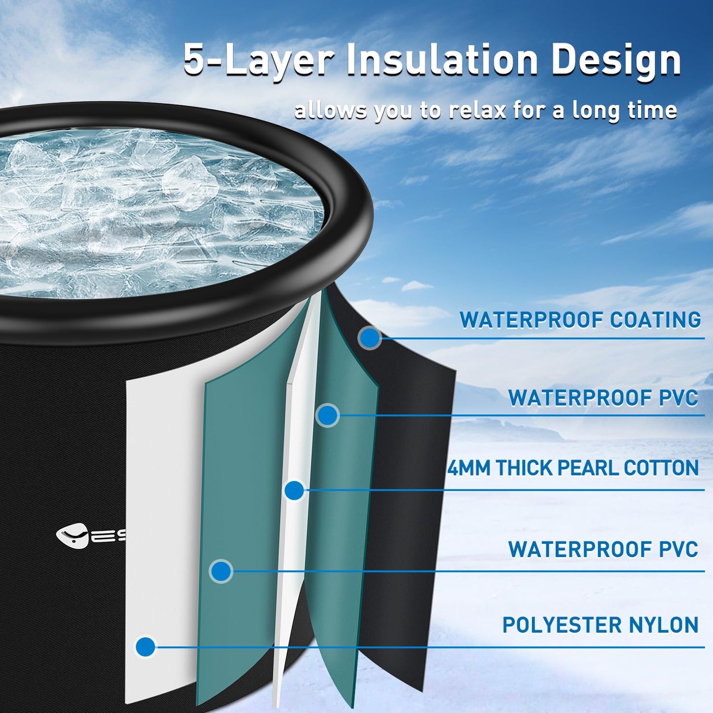Yesker 110-Gallon Oval Ice Bath Tub with Storage Bag, Multi-Layered Portable Cold Plunge Tub with Cover, Drop-In Bathtub Foldable for Athletes, Home Gym, Outdoor Use