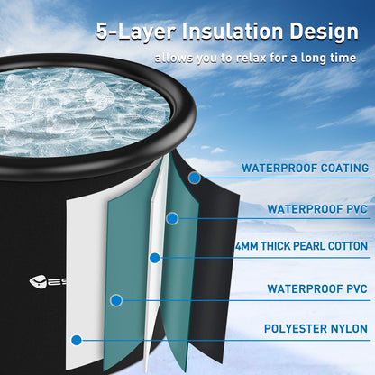 Yesker 110-Gallon Oval Ice Bath Tub with Storage Bag, Multi-Layered Portable Cold Plunge Tub with Cover, Drop-In Bathtub Foldable for Athletes, Home Gym, Outdoor Use
