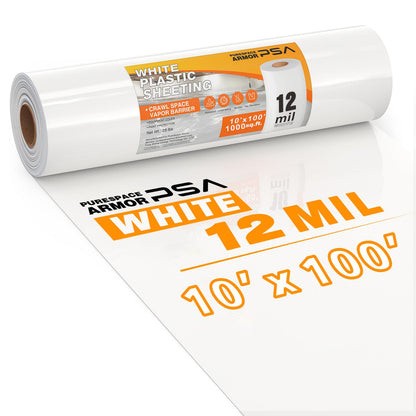 Crawl Space Vapor Barrier, 12 mil 10'x100', White Heavy Duty Plastic Sheeting - Thick Polyethylene Film, 12mil Crawlspace Liner, Drop Cloth Vapor Barrier Covering for Crawlspace and Basement