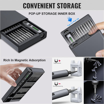 Mini Electric Screwdriver 3.7V, Cordless Screwdriver Set, Precision Electric Screwdrivers 72-in-1 Magnetic Bits, Rechargeable Portable Repair Tool Kit for Electronics Laptops Glasses Clocks