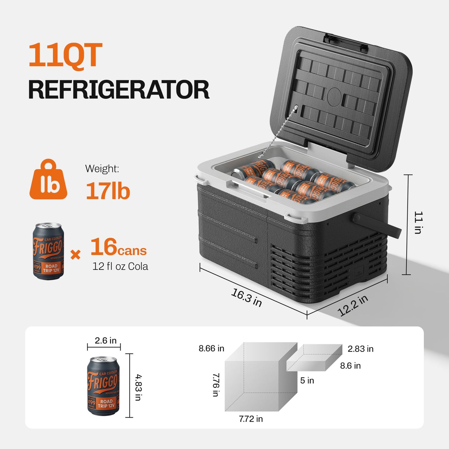 EKOJUCE 12 volt Car Refrigerator, 11 QT (10L) Electric Cooler, -4℉~68℉ Car Fridge, Car Freezer 12/24V DC & 100-240V AC, Portable Refrigerator for Outdoor, Truck, RV, Camping