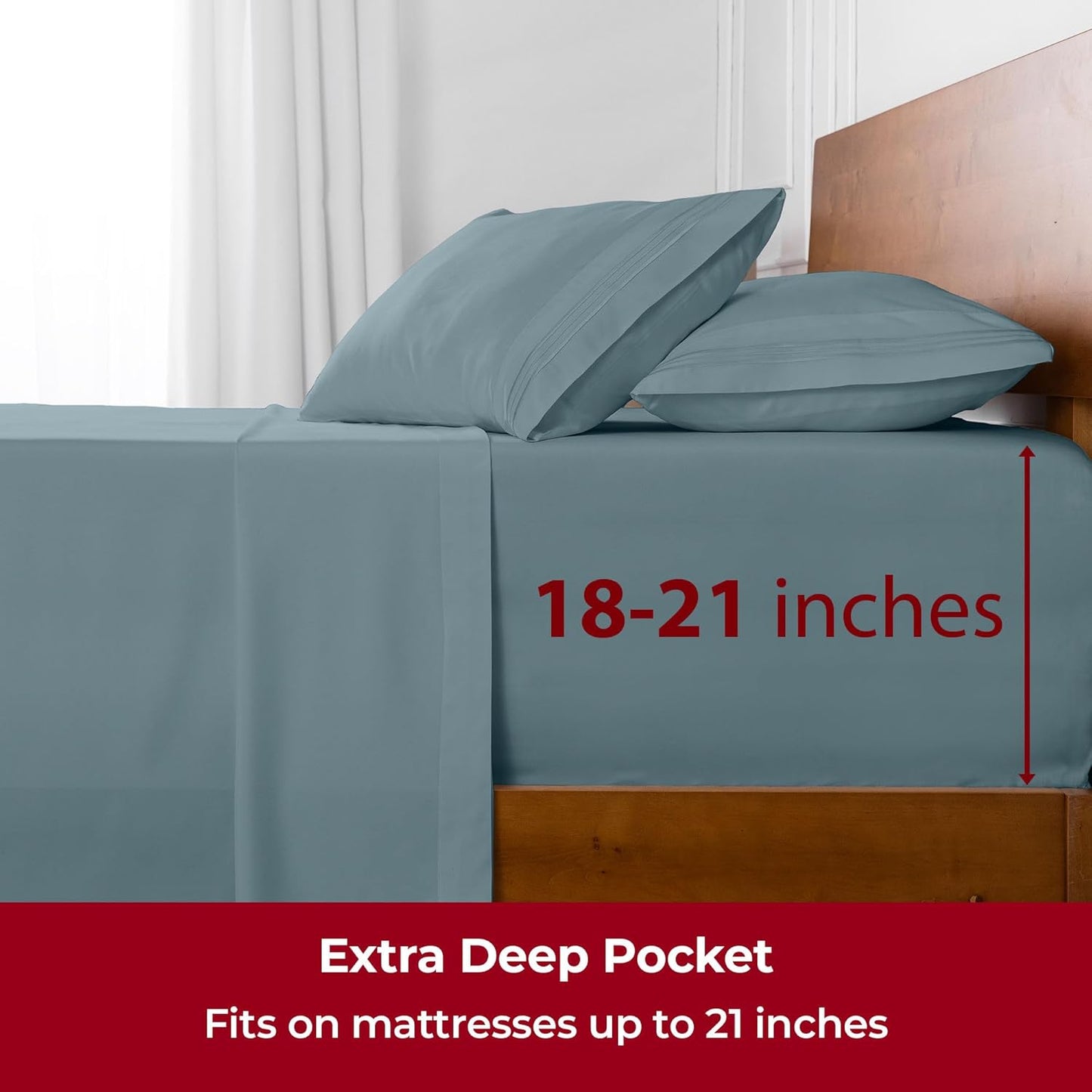 Mellanni Extra Deep Twin Sheets - Hotel Luxury Bedding Set | Ultra Soft, Cooling, Wrinkle-Resistant (Twin, Spa Blue)