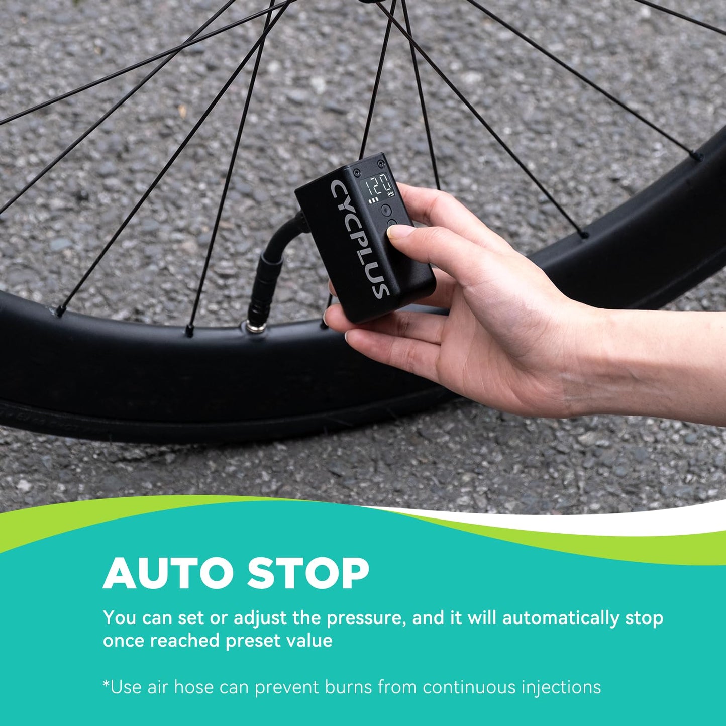 CYCPLUS AS2 PRO Tiny Bicycle Pump with Gauge, Max 120 PSI Electric Mini Pump, Auto Stop, with Presta and Schrader Valve for E-Bike, MTB, and Road Bike (2025 Updated Version)
