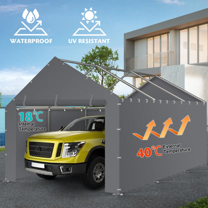 Carport Replacement Canopy Cover Sidewalls for 10x20x9.35FT Frame, Heavy Duty Garage Car Tent Shelter Tarp with Ball Bungees, Waterproof & UV Protected (Frame is not Included) (Grey)