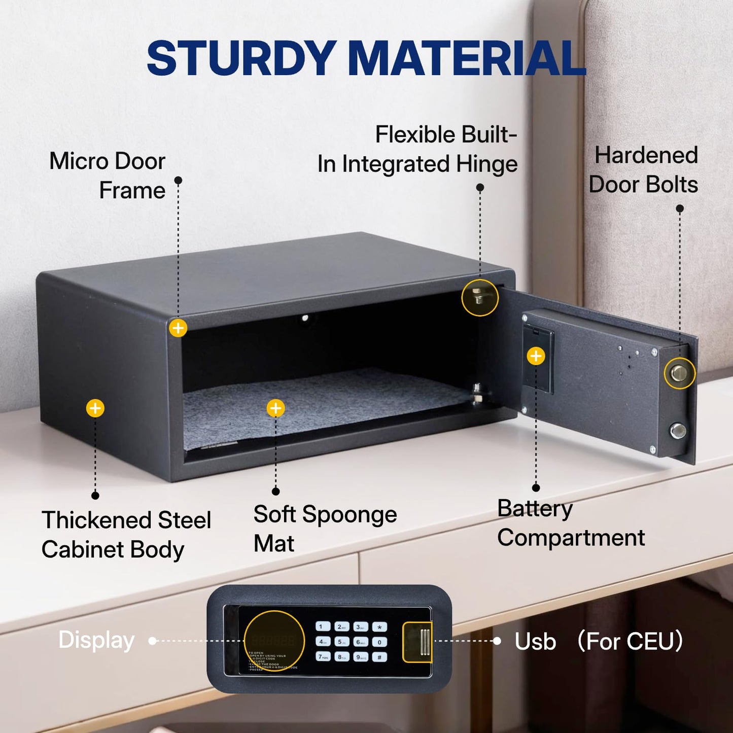 NORTHSKY Safe Box, 0.9 Cubic Feet Safety Box for Home, Anti-theft Fireproof Lock Box with Digital Keypad Key Lock, Safe for Valuables Jewelry, Cash and Documents, 16.6"W x 14.6"D x 7.87"H