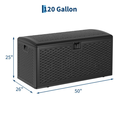 Garvee 120 Gallon Waterproof Large Resin Deck Box Indoor Outdoor, Lockable Storage Container for Patio Furniture Tools, Waterproof Deck Box with Hydraulic Rod Patio Storage Bin for Pool Garden, Black