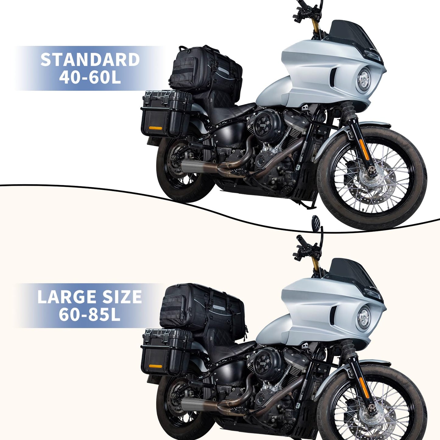FVMOTO Universal Motorcycle Travel Luggage, Expandable Tail Bag 60-85L (15-22 Gallon), All Weather Rack Bag, Sissy Bar Bags, Helmet Bag, Tour Pack Bag Storage Backpack with 6 Straps, Waterproof cover