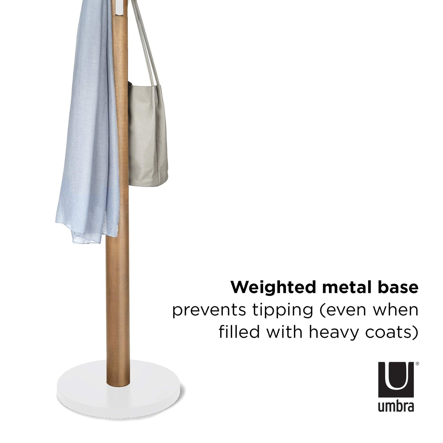 Umbra Flapper Coat Rack, Clothing Hanger, Umbrella Holder, and Hat Organizer, Great for Entryway, White Natural