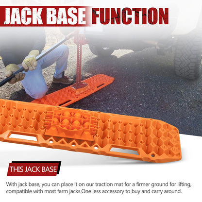 BUNKER INDUST Off-Road Traction Boards with Jack Lift Base (Gen 9) Orange + 3" x 30ft Tree Saver Winch Strap 35,000 lbs Recovery Straps