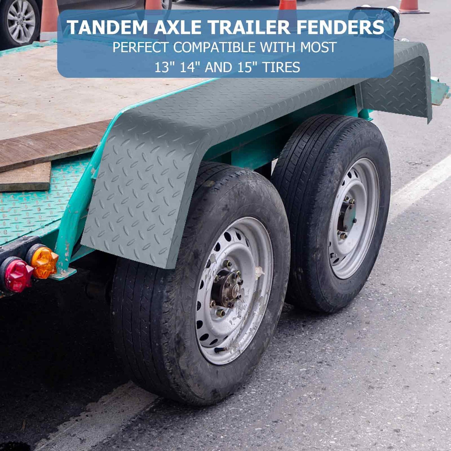 2 Pack Tandem Axle Trailer Fenders Fit for 13"-15" Tires,72-7/8"x10-1/4"x13" Heavy Duty Steel Trailer Fenders Double Axle Car Hauler,Cargo,Utility,Landscape Trailer