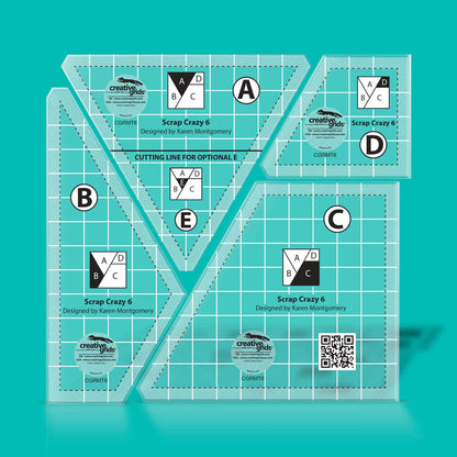 Creative Grids Scrap Crazy 6 Template Set Quilt Ruler – CGRMT6 – Made in USA, 6in x 9in, Non-Slip Grip Acrylic Quilting, Sewing, Crafting, Patchwork Ruler & Template