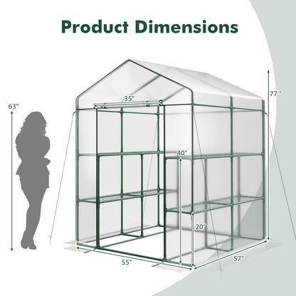 Happygrill Greenhouse, Portable Greenhouses for Outdoors w/8 Shelves, Roll-Up Zippered Door, 2 Observation Windows & 2 Tiers, Weather-Proof PE Cover, Wind Rope (Transparent, 55” x 57” x 77”)