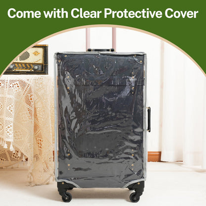 urecity Designer Vintage Trunk Combination Luggage Sets of 2 Piece, Hard Shell Retro Travel Suitcase with Wheels (Black, 20"+12")