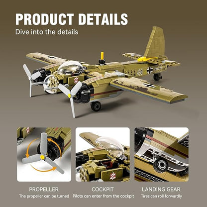 DAHONPA JU88 Bomber Plane Junker Aircraft Building Set [430pcs+] Classic German Fighter Models Perfect for Holiday Gifts and Military Displays