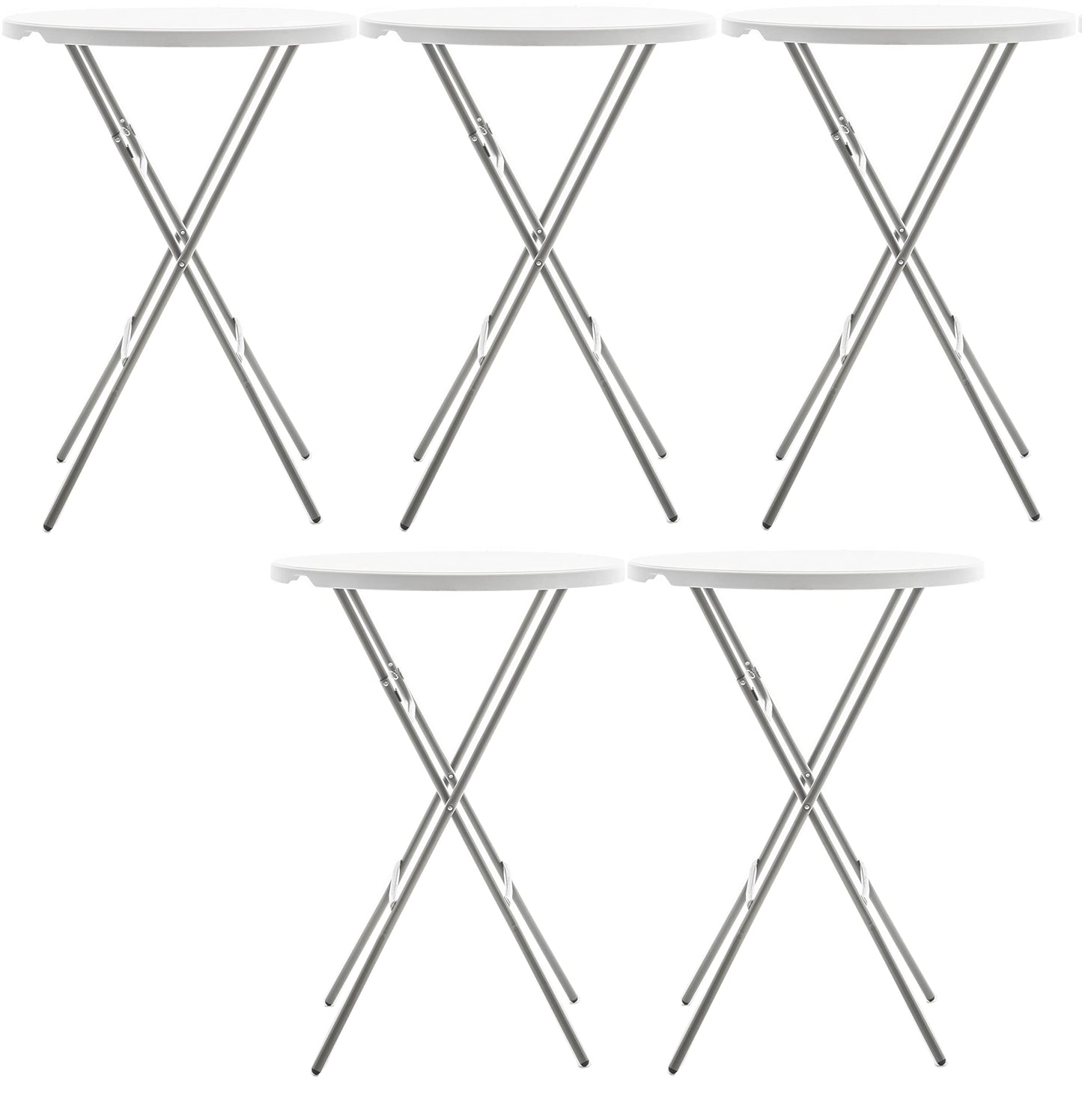 BTEXPERT Set of 5, White 2.63' Round Bar Height Folding Table 330lb Weight Capacity Commercial Indoor Outdoor Portable Banquet Patio Backyard Dining Wedding Party Events Home Thick Top Metal Frame
