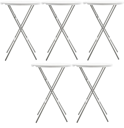 BTEXPERT Set of 5, White 2.63' Round Bar Height Folding Table 330lb Weight Capacity Commercial Indoor Outdoor Portable Banquet Patio Backyard Dining Wedding Party Events Home Thick Top Metal Frame