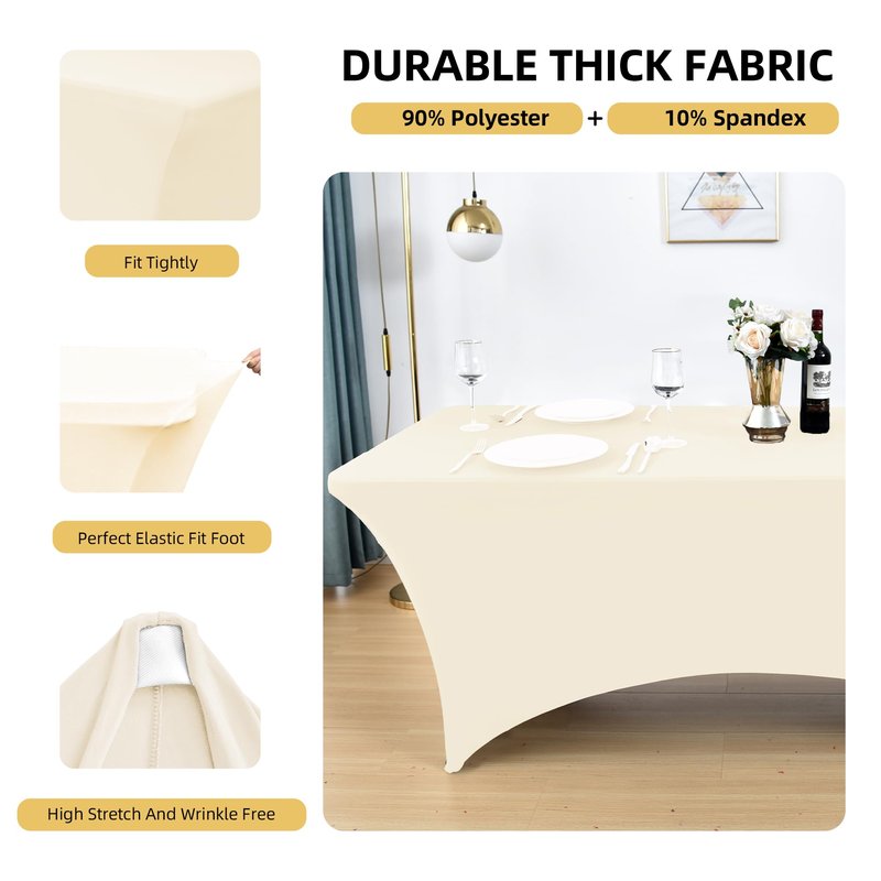 ZarzaaSik 6-Pack 4ft Spandex Table Covers for Rectangular Folding Tables - Wrinkle Resistant Stretch Tight Table Cloths - Ultimate Fitted Table Protector for Parties, Trade Shows, and Wedding