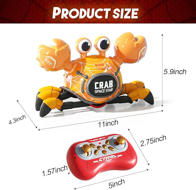 Remote Control Robot Crab ToyRechargeable With LED Lights And Music Fast Crawling 360-Degree Stunt Rotation 2.4GHz RC Robot Toys 3 4 5 6 7 8 9 10 Birthday Gifts For Boys And Girls（Yellow)