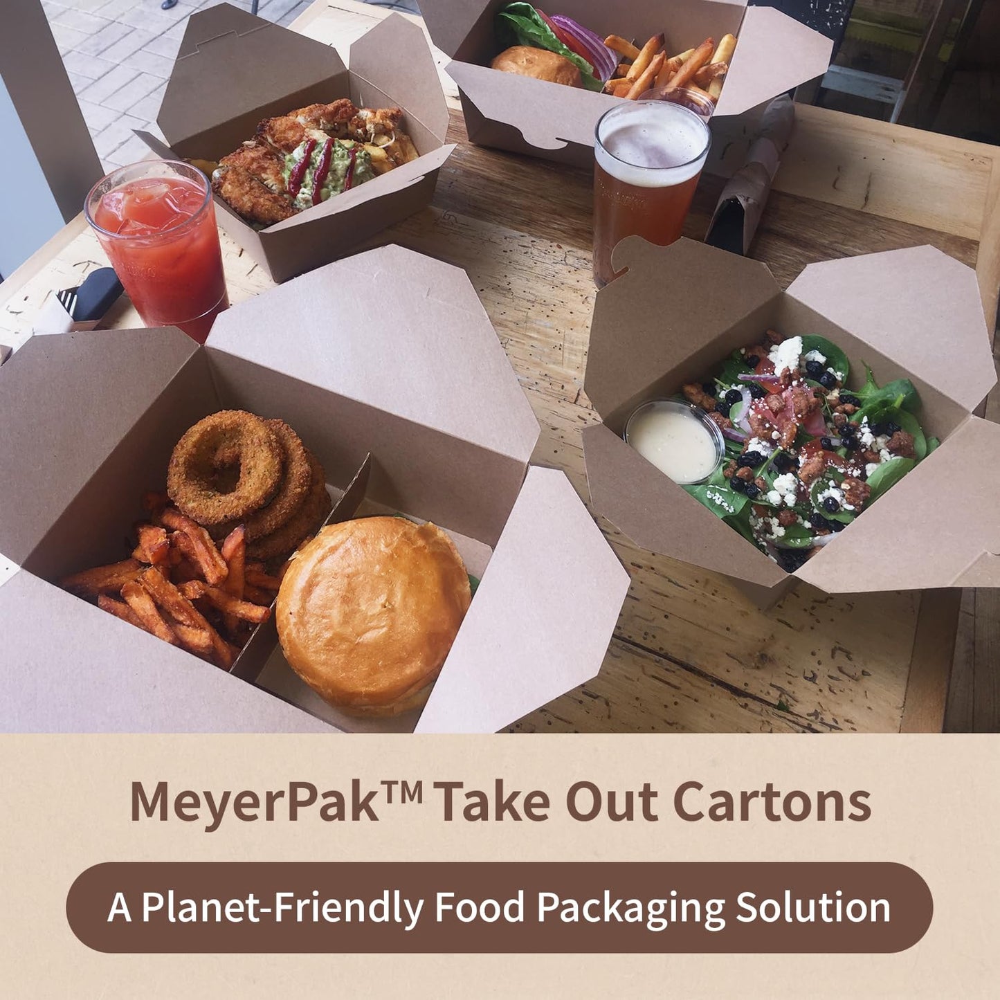 FC Meyer Packaging MeyerBarn White Glossy Chicken Gable Boxes with Handles, Durable Cardboard Food Take Out Cartons, Barn Style Box for Fried Chicken & Meals, 10lb, 8" L x 6" W x 5" H (Pack of 100)