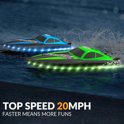 VOLANTEXRC RC Boat 20MPH Fast Remote Control Boat for Adults 2.4Ghz Toy Boats for Pools and Lake with 2 Rechargeable Batteries Toys Gifts for Adults with Light Green