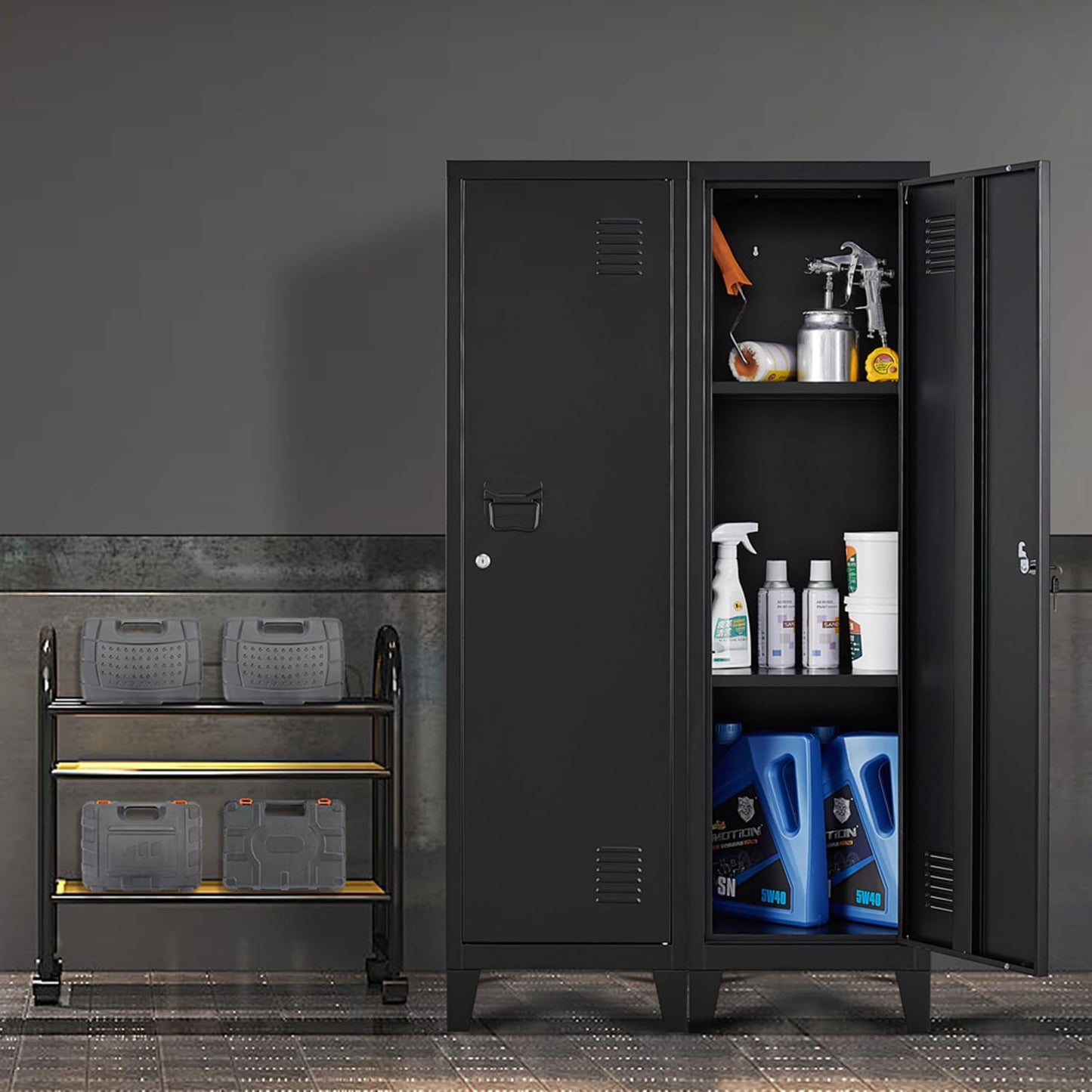 Metal Locker with Doors and Shelves, Locking Storage Cabinets for Small Spaces, Lockers for Employees, Lockable Storage Lockers for Office Garage School Gym