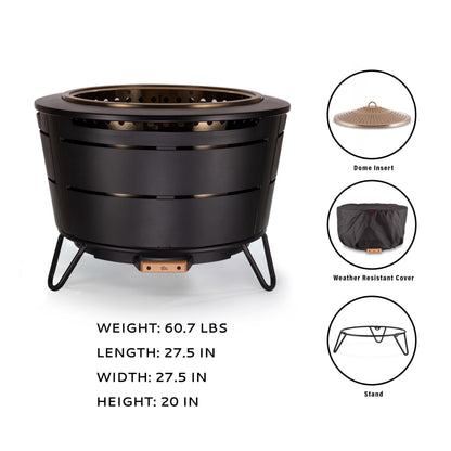 TIKI 27.5-Inch Smokeless Reunion Fire Pit, Large Outdoor Fire Pit for Gatherings, Wood Burning with Removable Ash Pan & Weather-Resistant Cover, Modern Black Design – Perfect for Patio & Backyard
